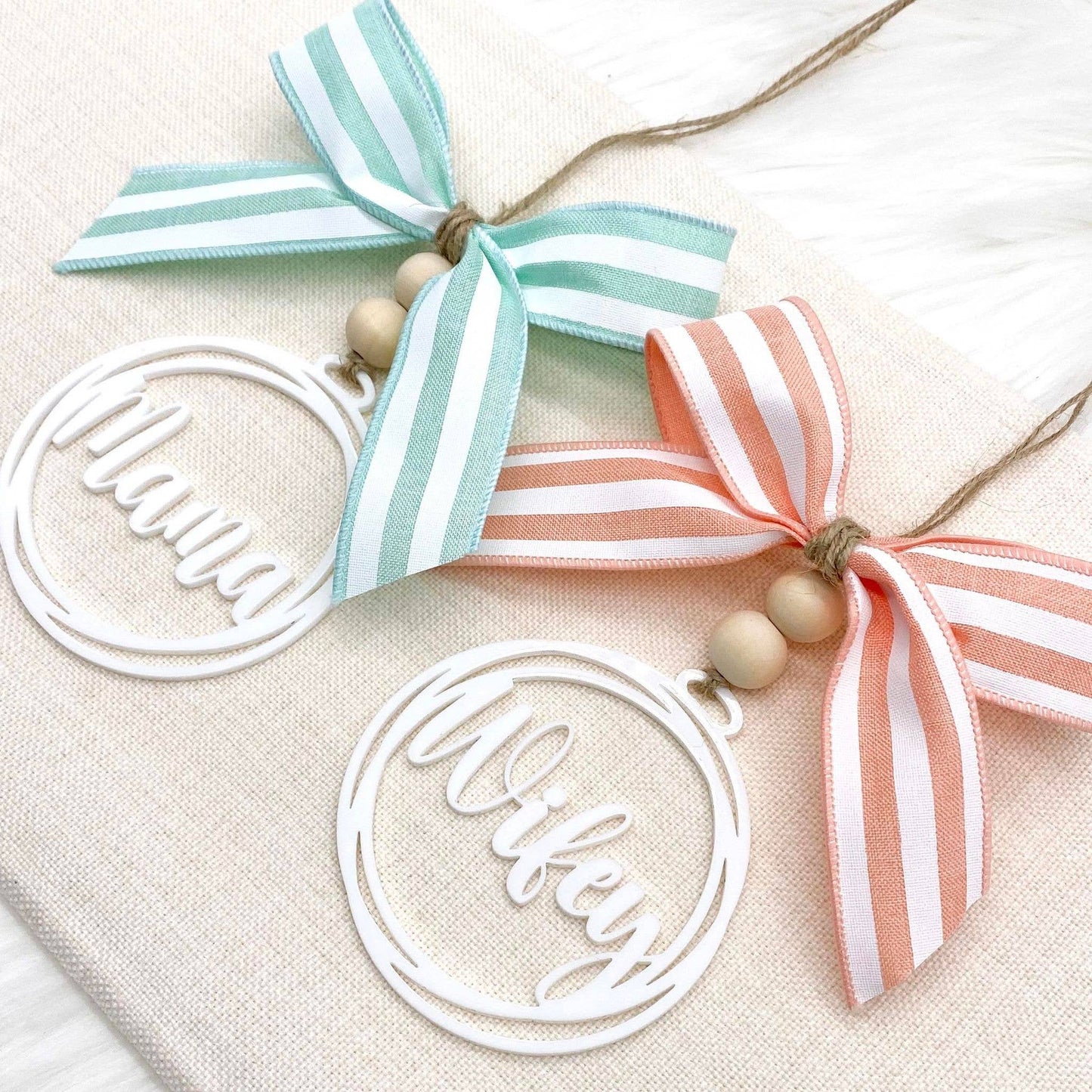 Striped Bow & White Car Charms