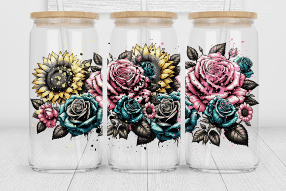 YELLOW SUNFLOWERS, PINK & TURQUOISE ROSES