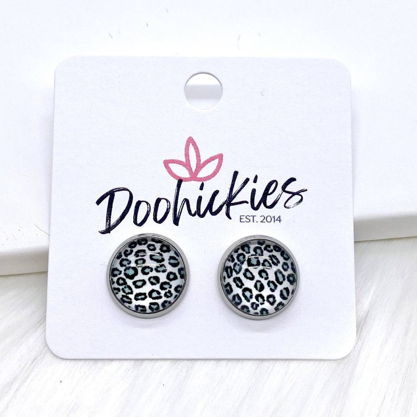 Silver Leopard Singles in Stainless Steel Settings -Earrings