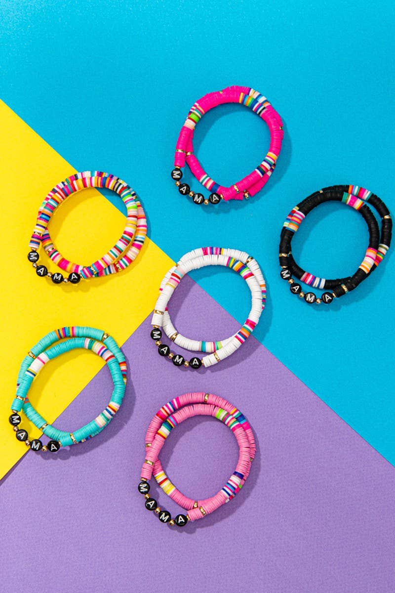 2PCS - MAMA Rubber Bead Stretch Bracelets