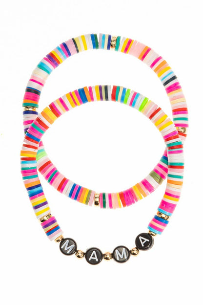 2PCS - MAMA Rubber Bead Stretch Bracelets