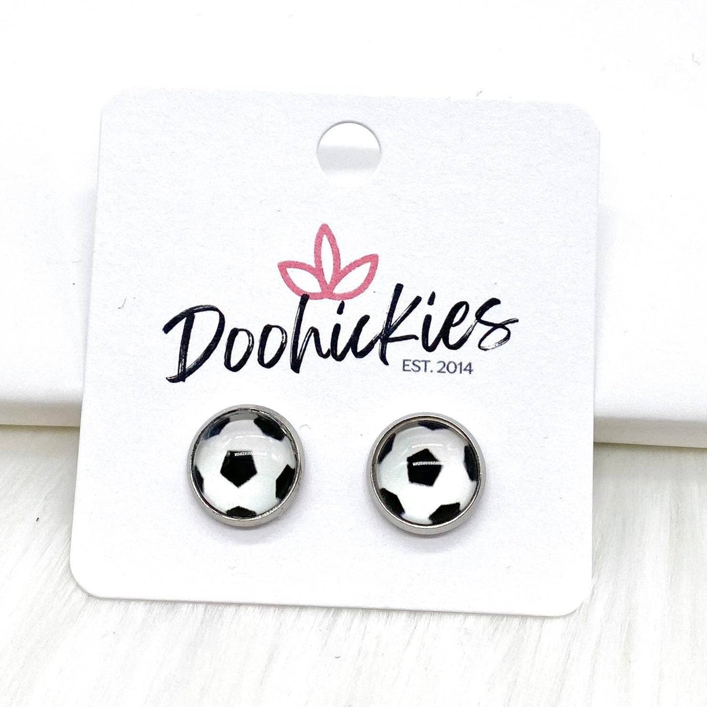 New Soccer Balls in Stainless Steel Settings -Sports Earring
