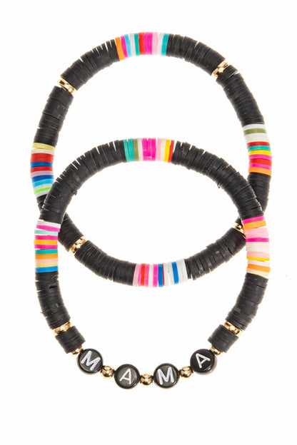 2PCS - MAMA Rubber Bead Stretch Bracelets