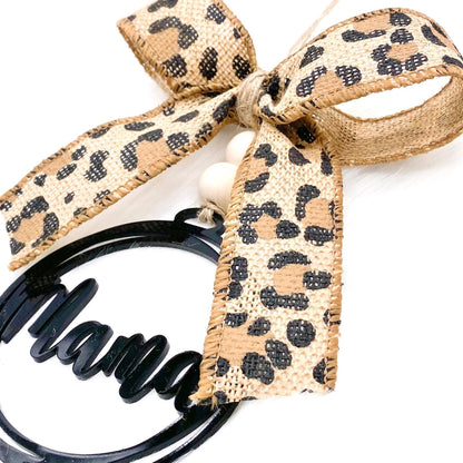 Leopard Bow & Black Mama Car Charm