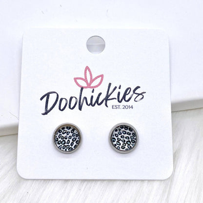 Silver Leopard Singles in Stainless Steel Settings -Earrings