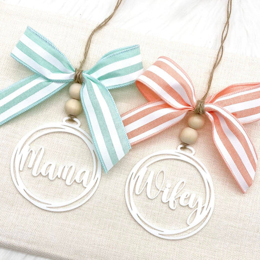 Striped Bow & White Car Charms