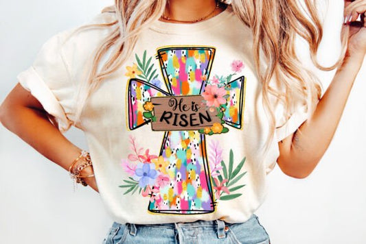 BOHO FLORAL CROSS HE IS RISEN