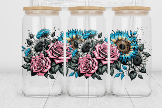 TURQUOISE SUNFLOWERS & PINK ROSES