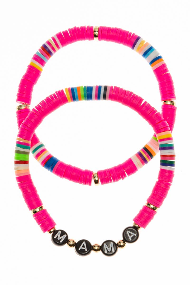 2PCS - MAMA Rubber Bead Stretch Bracelets