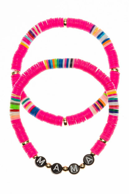2PCS - MAMA Rubber Bead Stretch Bracelets