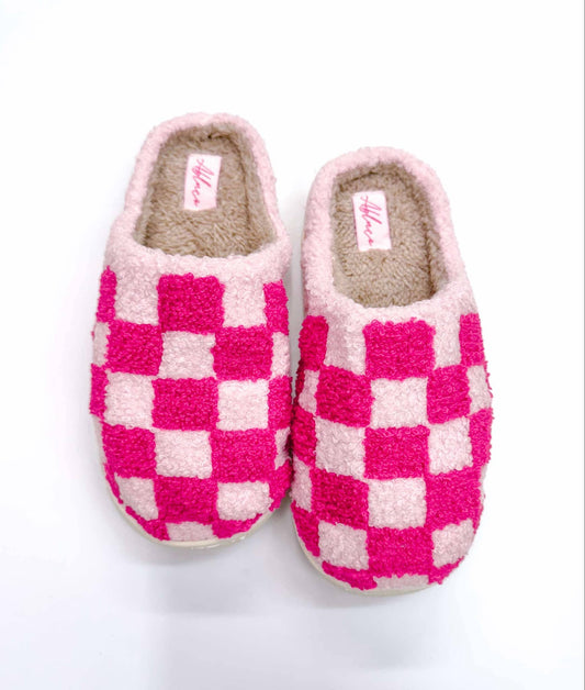 Hot Pink Checkered BLANK Warm Slippers