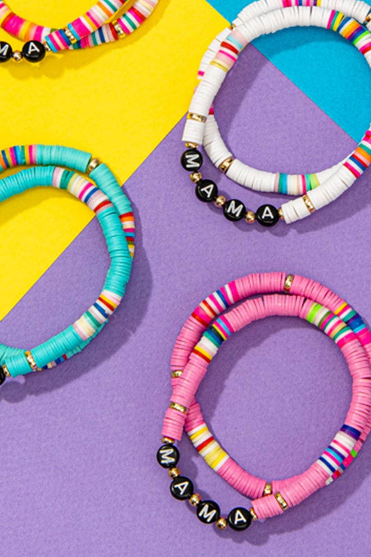 2PCS - MAMA Rubber Bead Stretch Bracelets