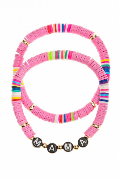 2PCS - MAMA Rubber Bead Stretch Bracelets