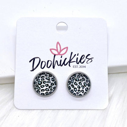 Silver Leopard Singles in Stainless Steel Settings -Earrings