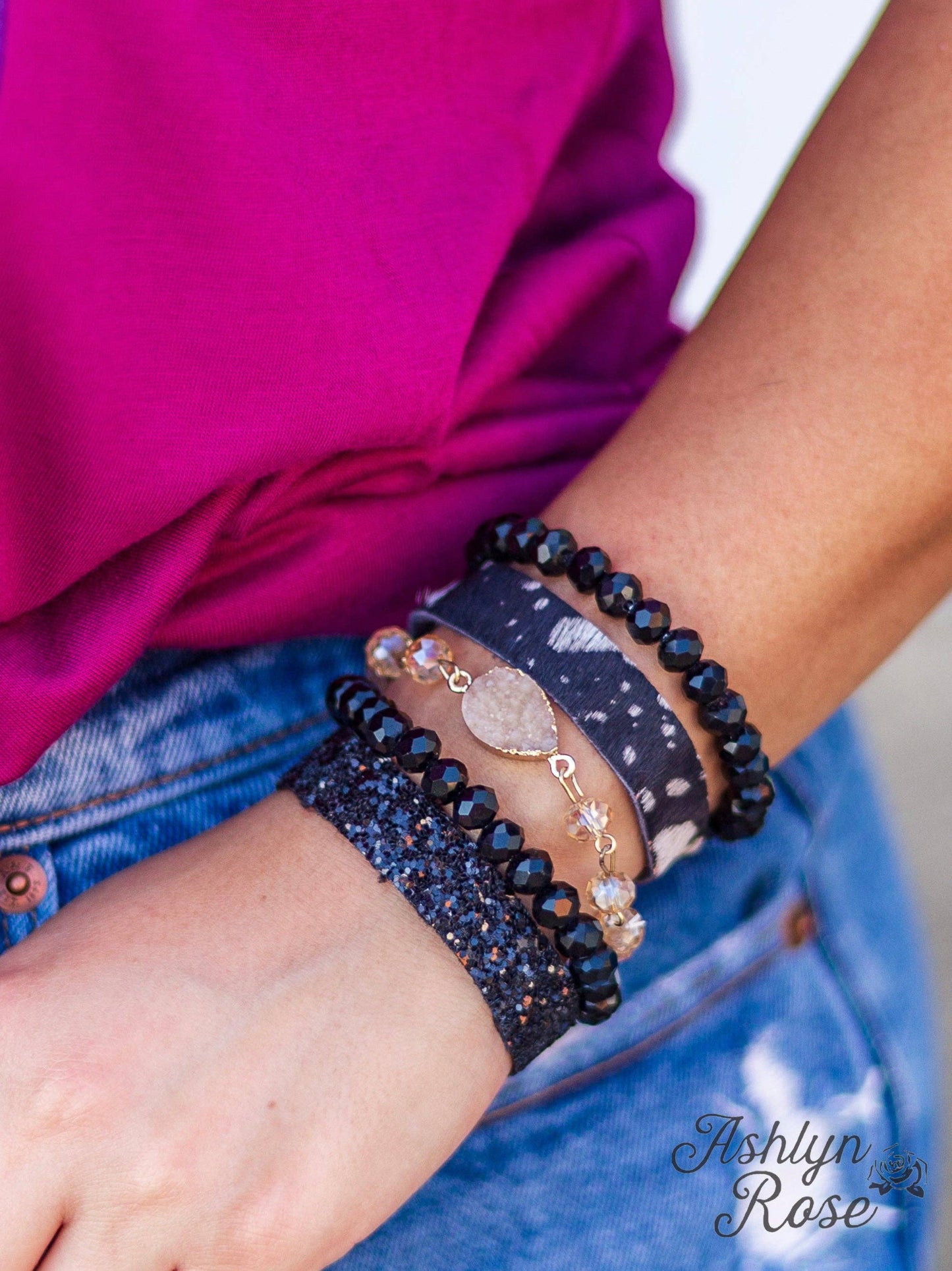 Bougie Cowgirl Bracelet Set. Black and Beige