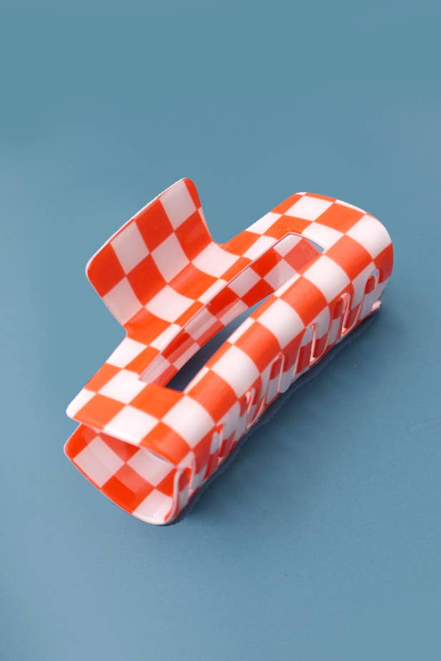 JUMBO RESIN CHECKER HAIR CLAW CLIPS 4inch