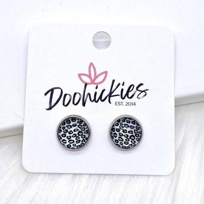 Silver Leopard Singles in Stainless Steel Settings -Earrings