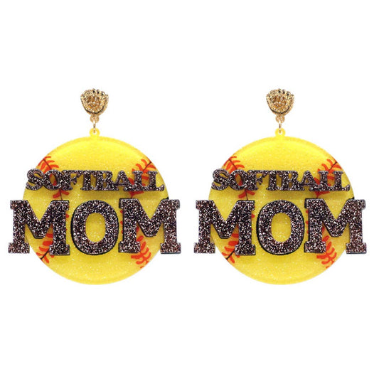Soft Ball Mom Acetate Figure Drop Post Earrings