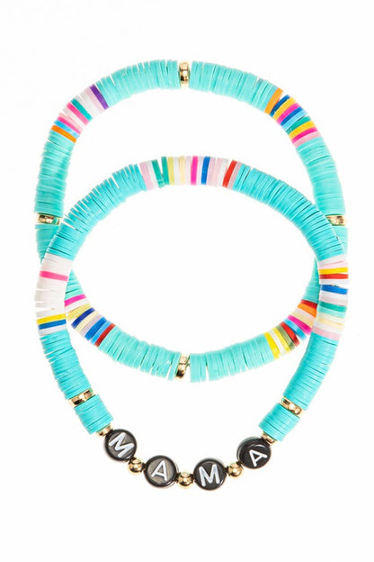 2PCS - MAMA Rubber Bead Stretch Bracelets